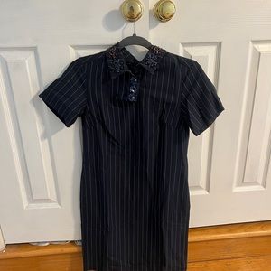 NEW WITH TAGS- Banana Republic Navy Blue Striped Embellished Collar Dress